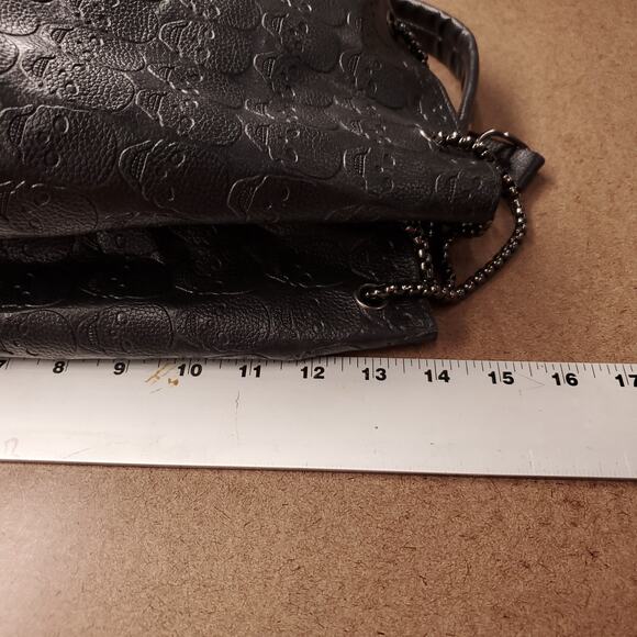 Skull Embossed Bucket Bag Tote Black Shopper Purse Chain Gothic Punk Alternative - Picture 8 of 11